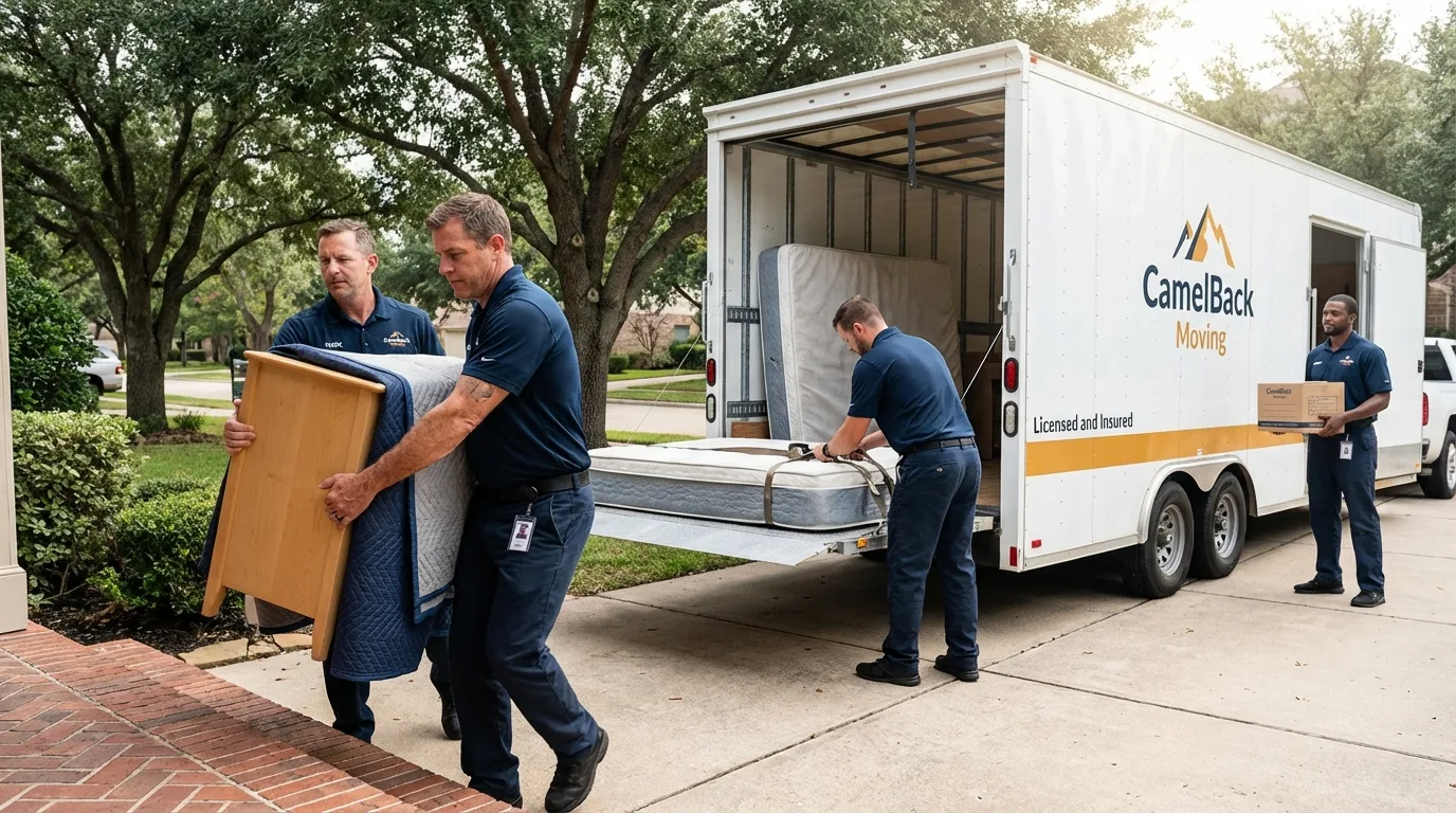 Crew loading residential truck for cross-state move from Worcester, MA