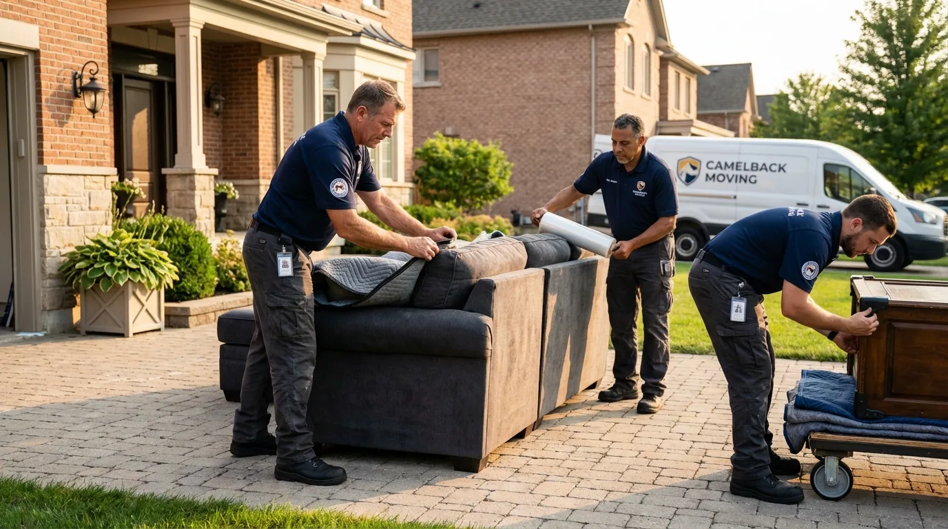 Large estate moving crew wrapping furniture in Worcester, MA